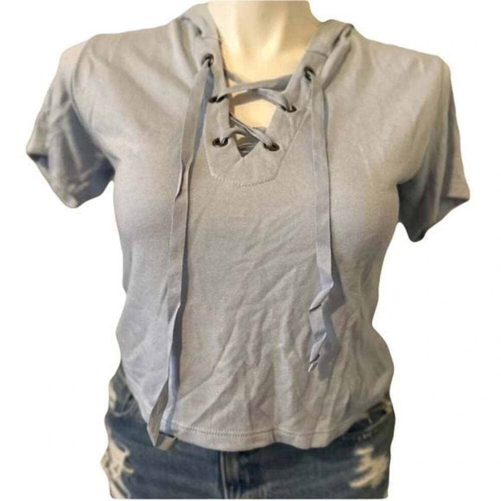 Sky and Sparrow Blue Crop Short Sleeve Hoodie Size M